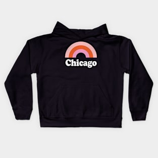 Chicago, Illinois - IL Retro Rainbow and Text Kids Hoodie